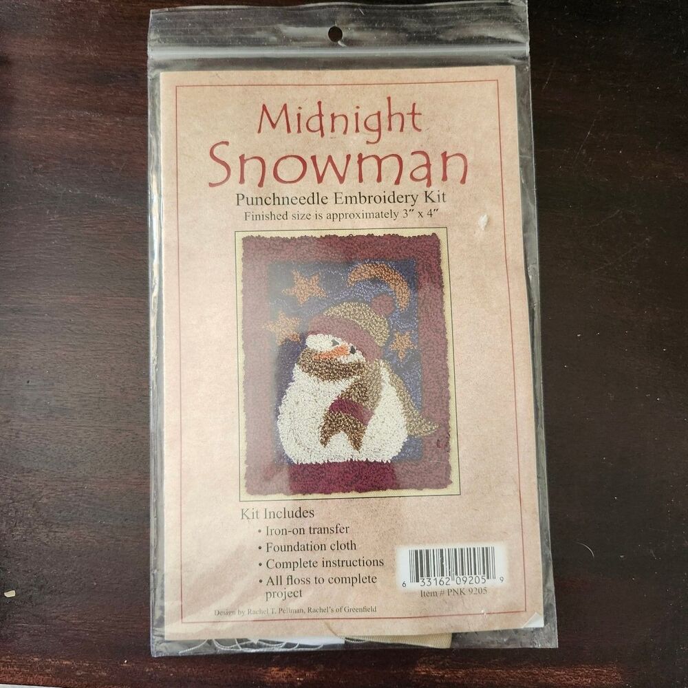 Rachel's of Greenfield Midnight Snowman Punchneedle Embroidery Kit 3x4" DIY